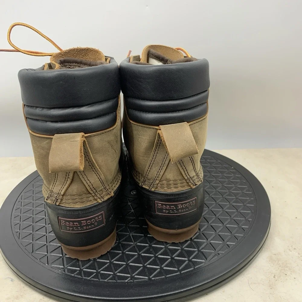 LL Bean Duck Boots Men Size 10 Shoes Brown Leather‎ Black Rubber Liner 8